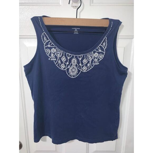 Lands End Womens Blue Embroidered Cotton Tank Top Size M/P 10-12 - Picture 1 of 3
